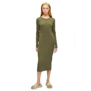 kotn long sleeve cotton dress - 100% Egyptian cotton khaki olive green - S